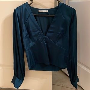 Abercrombie and Fitch Green Satin Long Sleeve Blouse